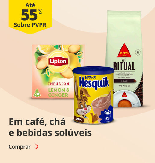 At&eacute; 55% PVPR em caf&eacute;, ch&aacute; e bebidas sol&uacute;veis