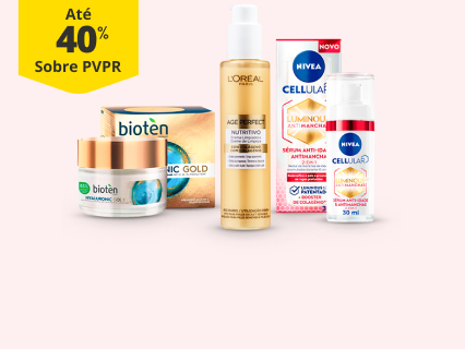 At&eacute; 40% PVPR em cremes, t&oacute;nicos e s&eacute;runs de rosto