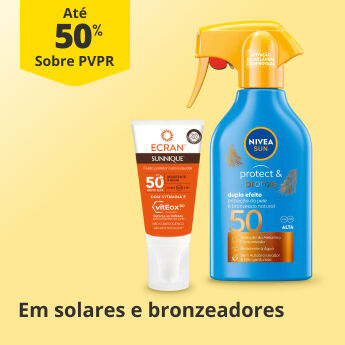 At&eacute; 50% sobre PVP Recomendado em Solares e Bronzeadores