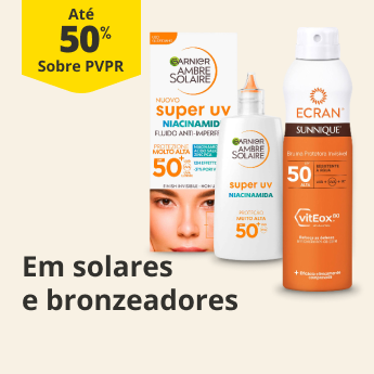 At&eacute; 50% PVPR em solares e bronzeadores