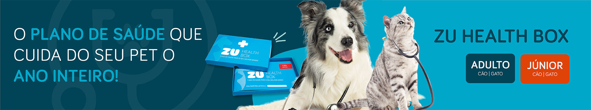 A ZU Health Box &eacute; um plano de sa&uacute;de anual, adaptado &agrave;s necessidades do seu animal de estima&ccedil;&atilde;o. 