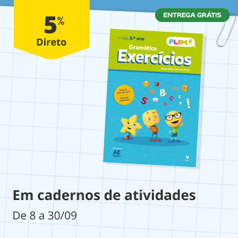 5% Direto em cadernos de atividades. De 8 a 30/09. Entrega Gr&aacute;tis