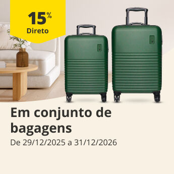 15% Desconto Direto em conjuntos de bagagens. De 29/12/2025 a 31/12/2026