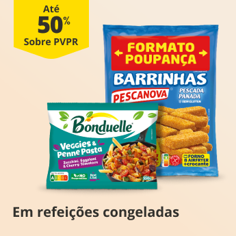At&eacute; 50% PVPR em Refei&ccedil;&otilde;es Congeladas