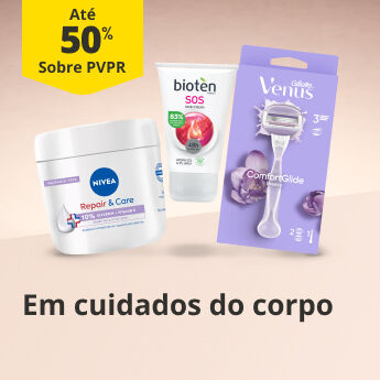 At&eacute; 50% PVPR em cuidados do corpo