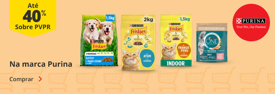 Até 40% sobre PVP Recomendado na marca da semana Purina. Comprar.