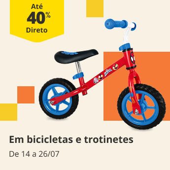 At&eacute; 40% Desconto Direto em bicicletas e trotinetes. De 14 a 26/7