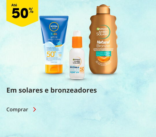 Até 50% em Solares e Bronzeadores