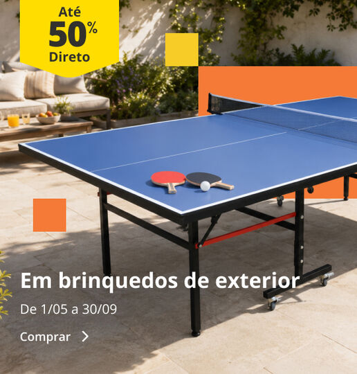 At&eacute; 50% desconto direito em brinquedos de exterior. De 1/05 a 30/09
