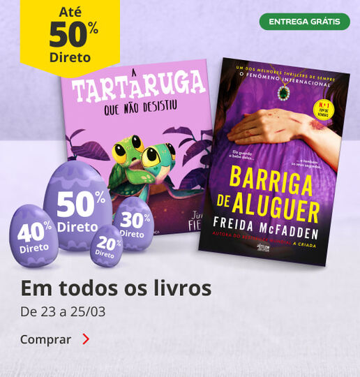 At&eacute; 50% Desconto Direto em todos os livros. De 23 a 25/03.
