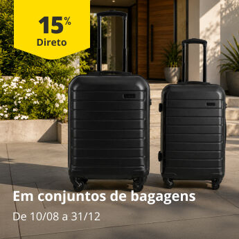 15% Desconto Direto em conjuntos de bagagens. De 10/08 a 31/12