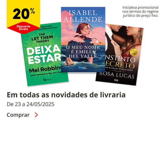 20% Desconto Direto em todas as Novidades de Livraria
