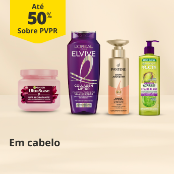 At&eacute; 50% PVPR em produtos para o cabelo