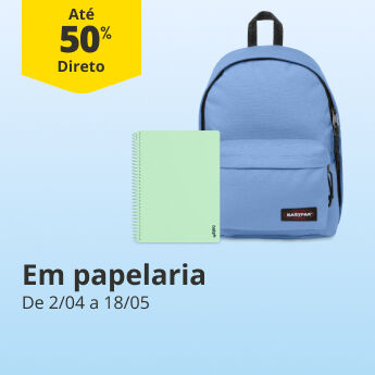 At&eacute; 50% desconto direto em papelaria. De 2/04 a 18/05