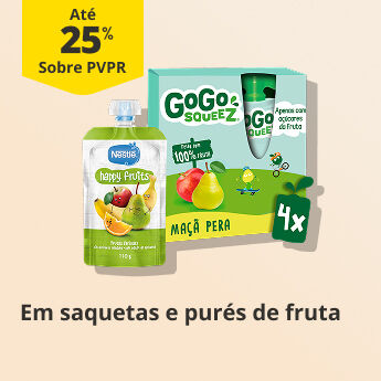 At&eacute; 25% em Saquetas e Pur&eacute;s de Fruta