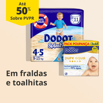 At&eacute; 50% PVPR em Fraldas e Toalhitas