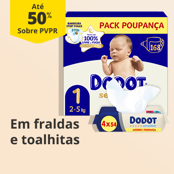 At&eacute; 50% PVPR em fraldas e toalhitas