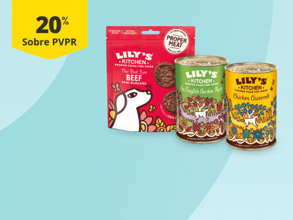 20% PVPR em h&uacute;midos e snacks Lily's Kitchen