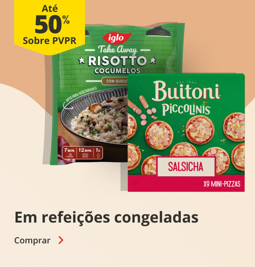 At&eacute; 50% PVPR em Refei&ccedil;&otilde;es Congeladas