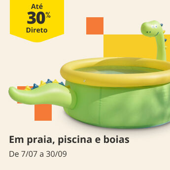 At&eacute; 30% Desconto Direto em praia, piscina e boias. De 7/07 a 30/09