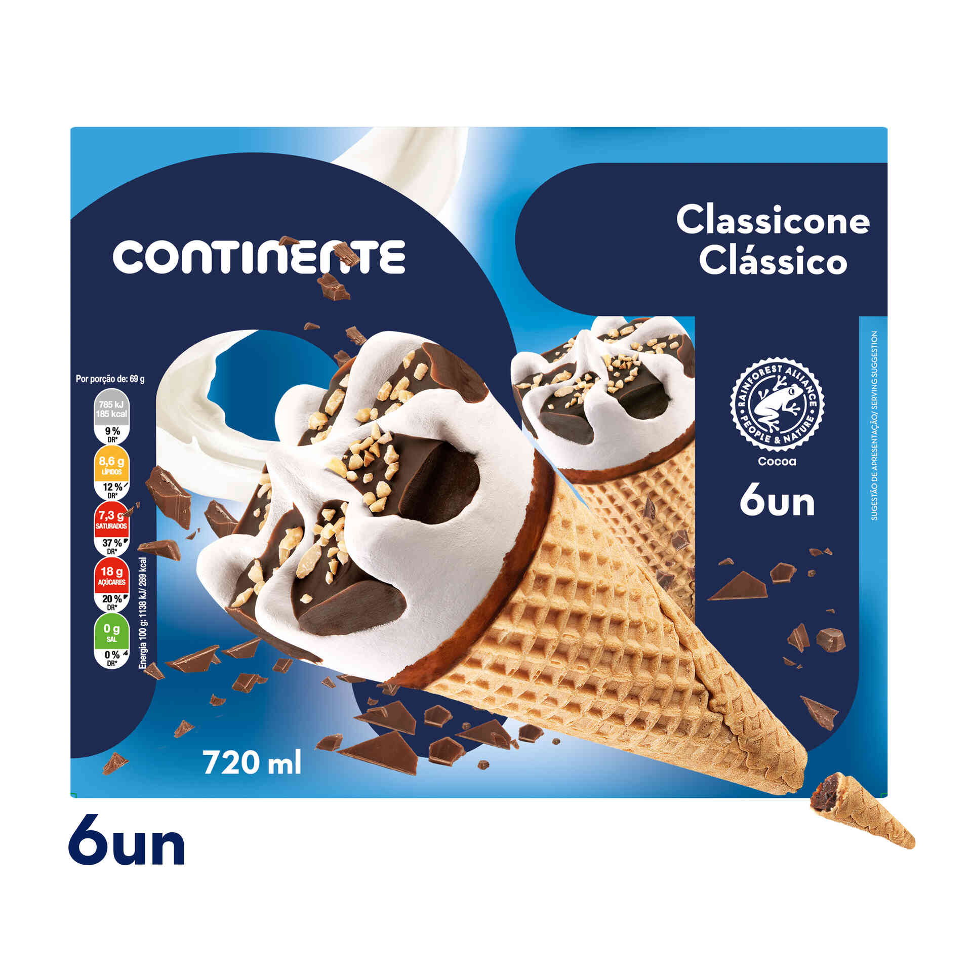 Gelado Classicone Baunilha Continente emb. 660 ml (6 un) Continente