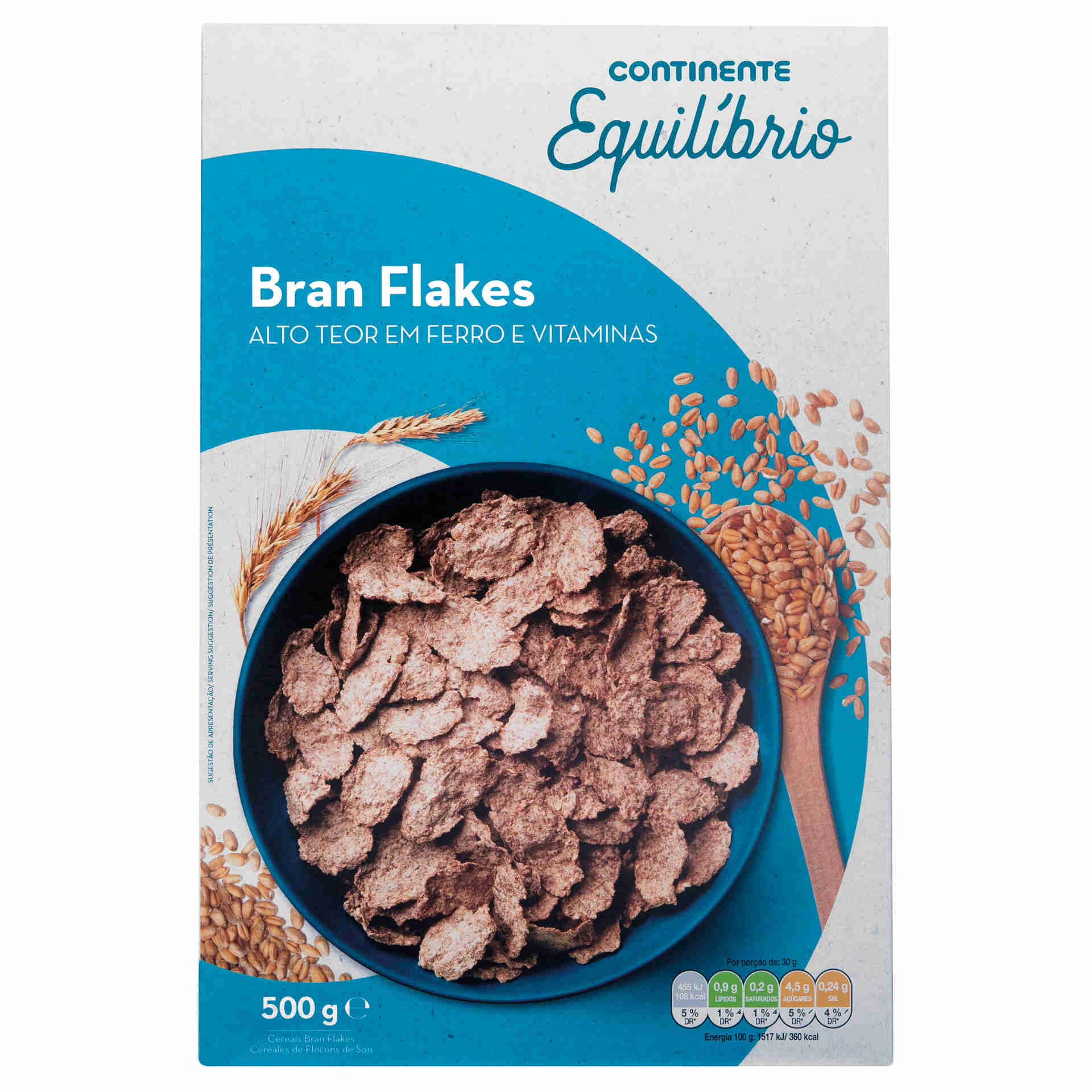 Cereais Bran Flakes Fibra emb. 500 gr Continente Equilíbrio Continente