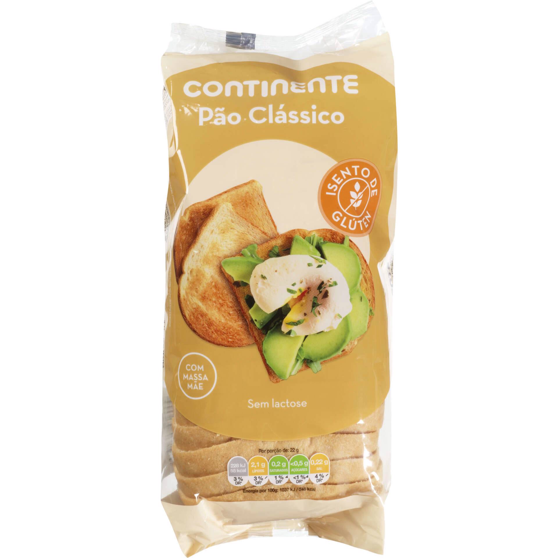 Pão de Forma Clássico Branco sem Glúten emb. 350 gr Continente