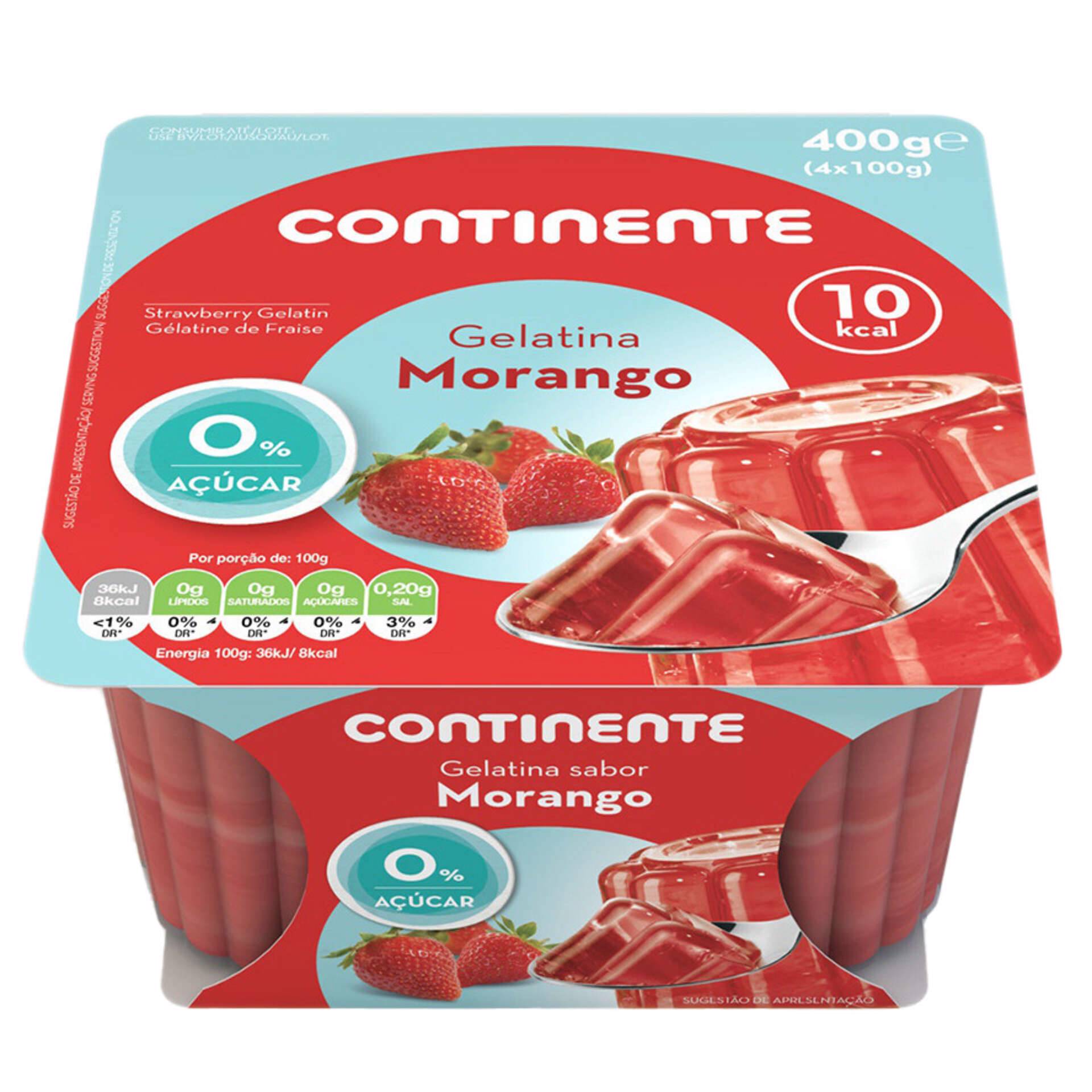 Gelatina Pronta Morango sem Açúcar emb. 400 gr (4 un) Continente