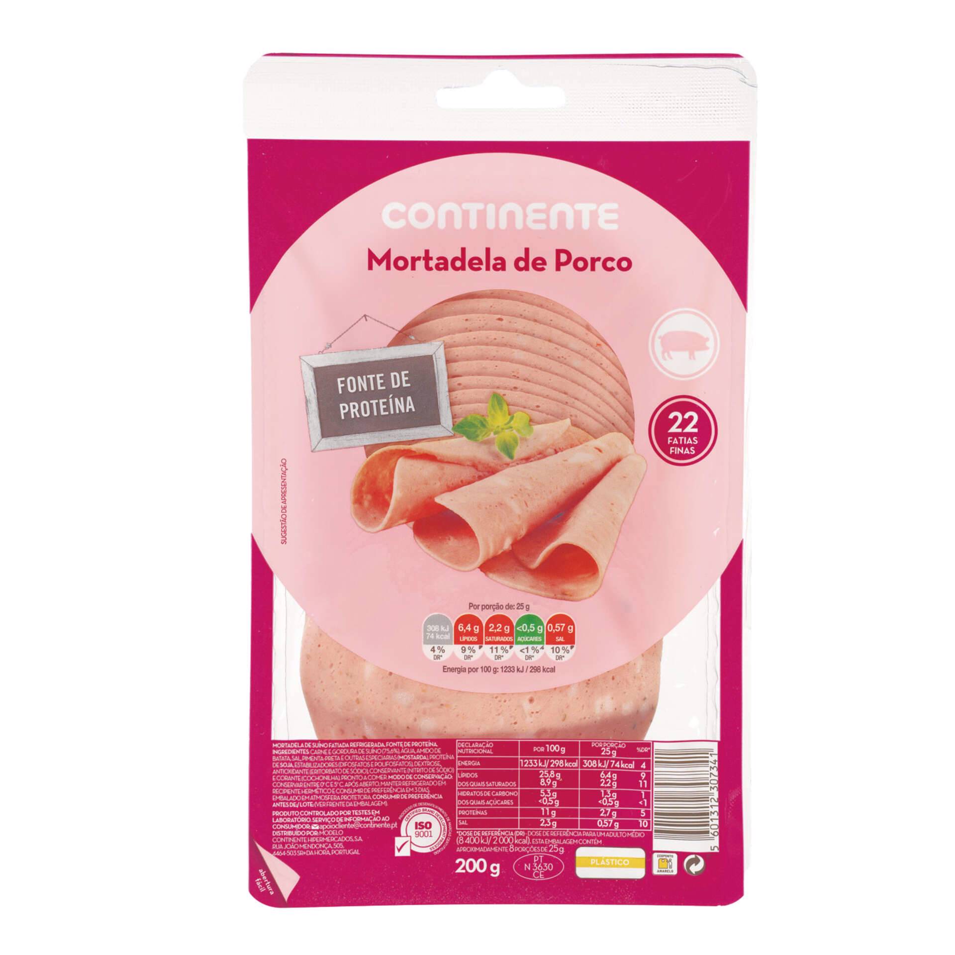 Mortadela de Porco Fatias Finas Continente emb. 200 gr Continente