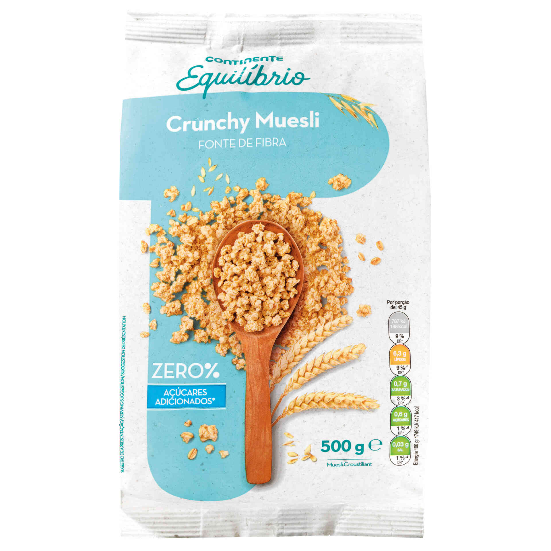 Muesli Crunchy sem Adição de Açúcar emb. 500 gr Continente Equilíbrio