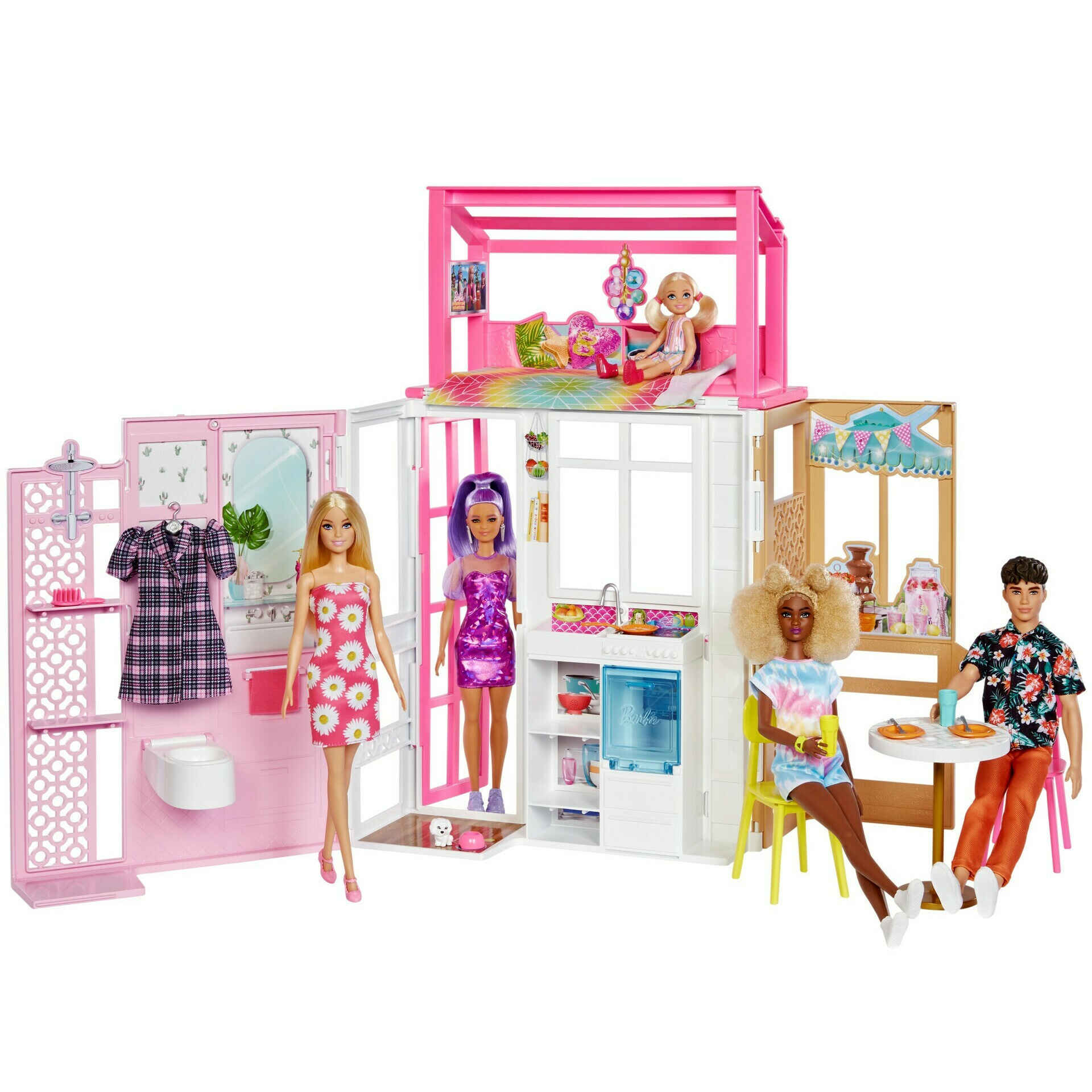 Casa de bonecas miniatura para crianças, casa grande Barbie, cama