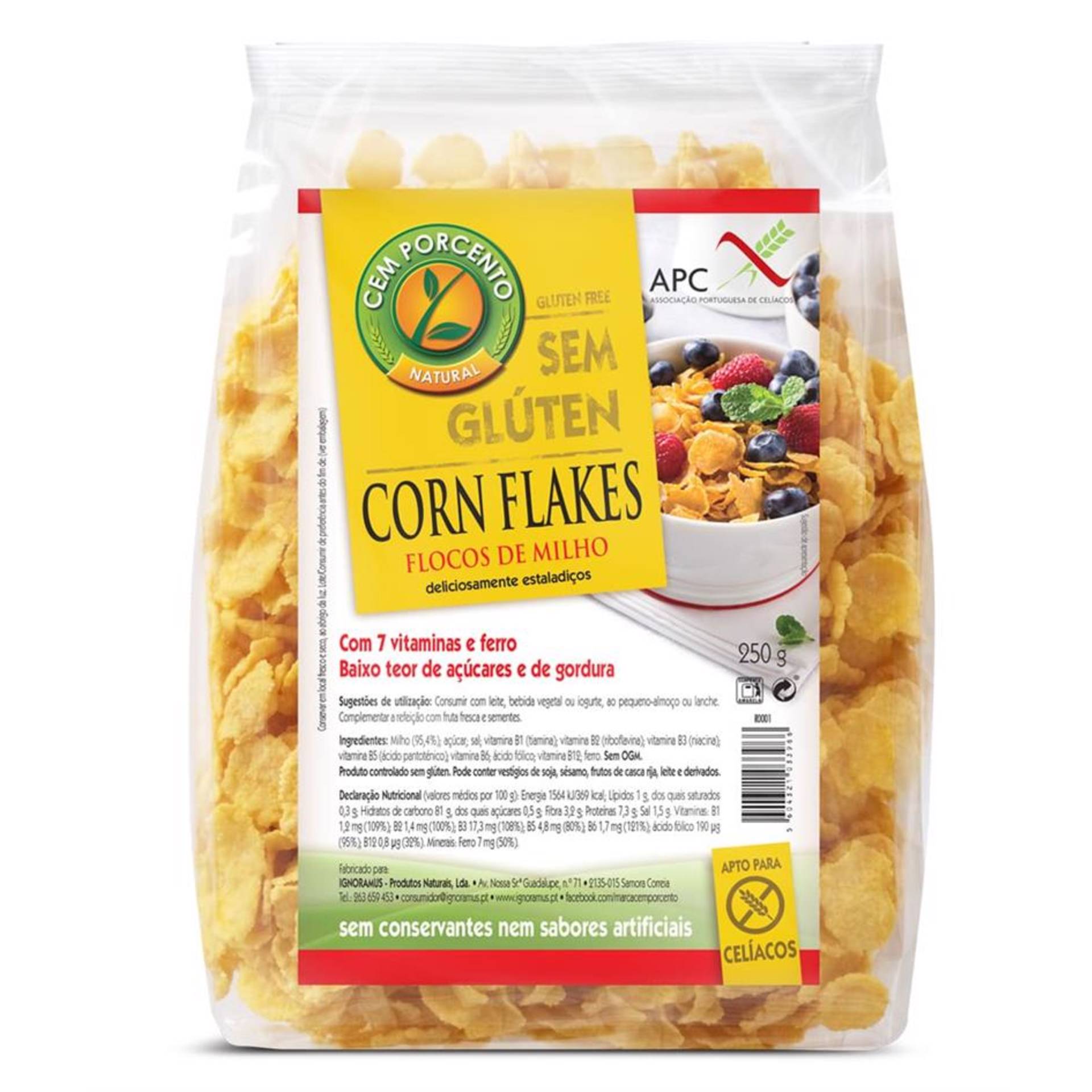 Cereais Corn Flakes sem Glúten Cem Porcento emb. 250 gr Continente