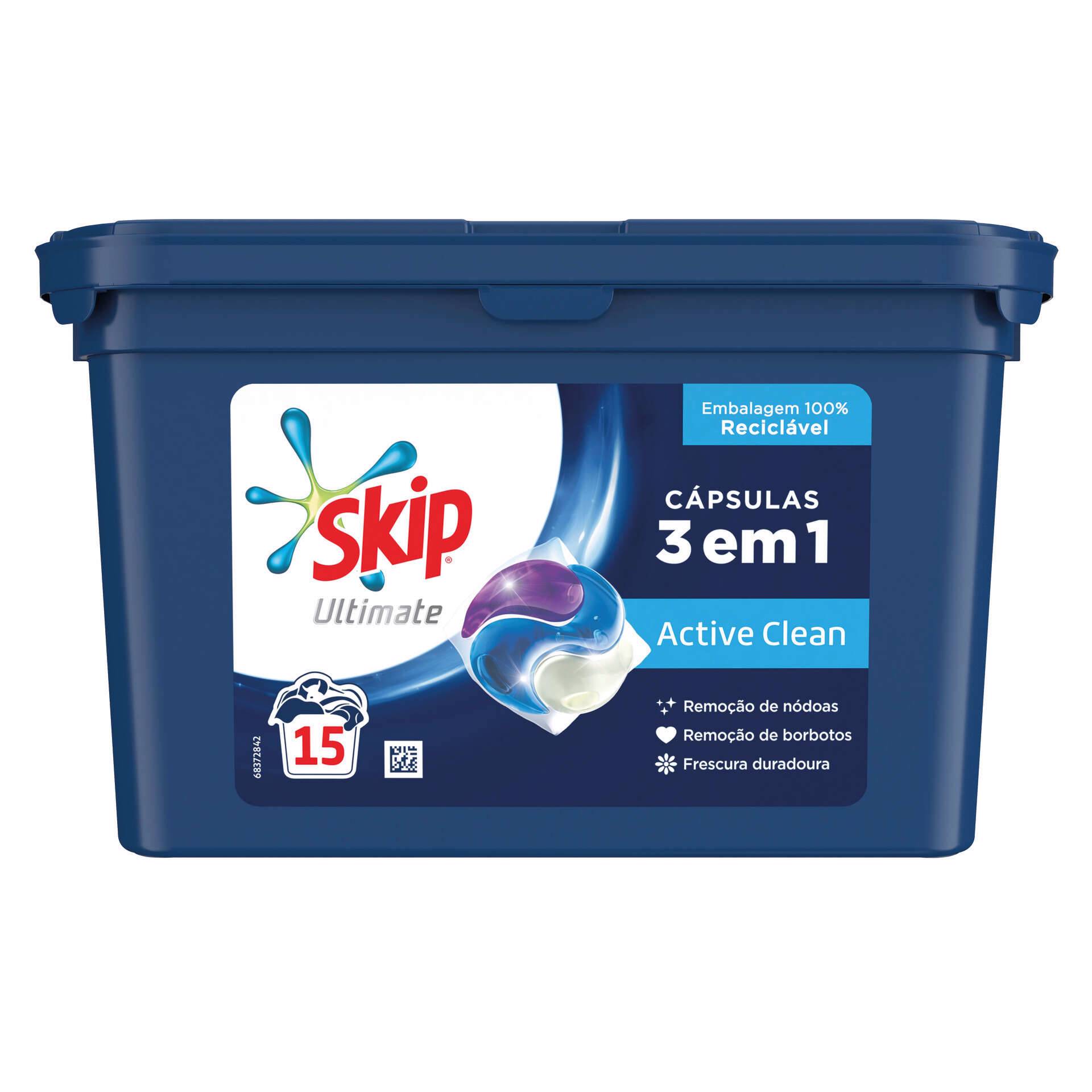 Detergente Máquina Roupa Cápsulas 3 em 1 Ultimate Active Clean 15 doses