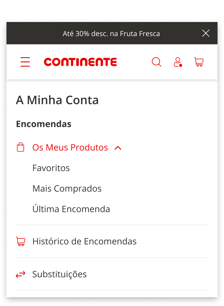 Menu Os meus Produtos