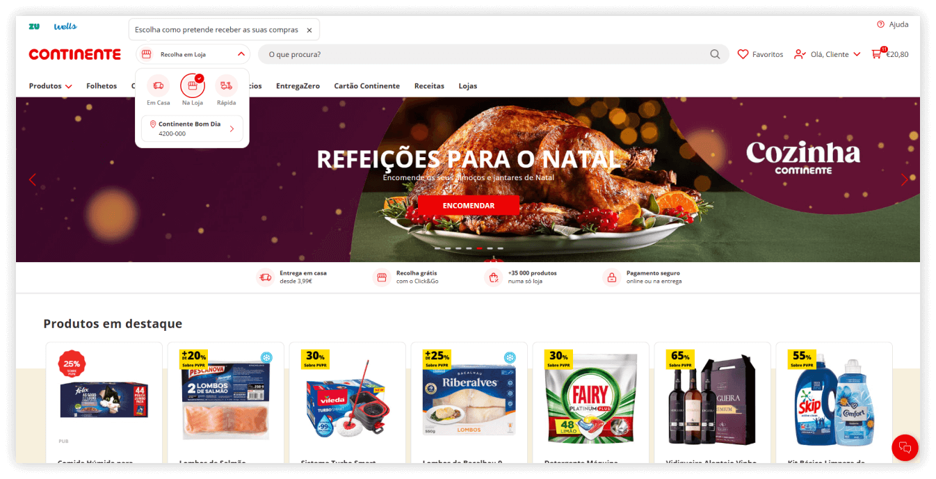 Selecionar Click&Go na página inicial