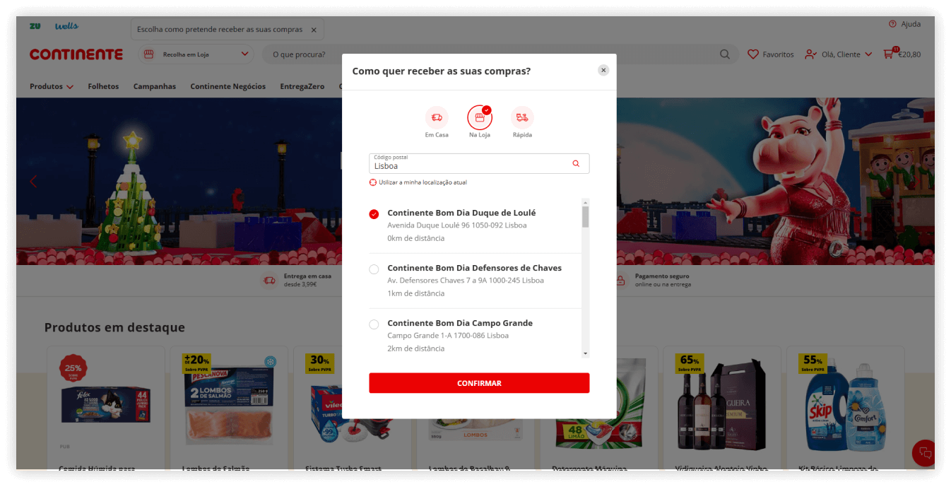 Selecionar qual a loja Click&Go